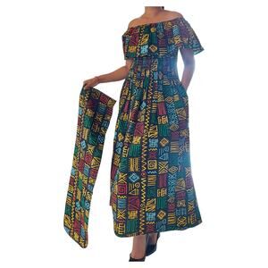 Long Tube Maxi Dress- Rasta with Head Wrap (free size)